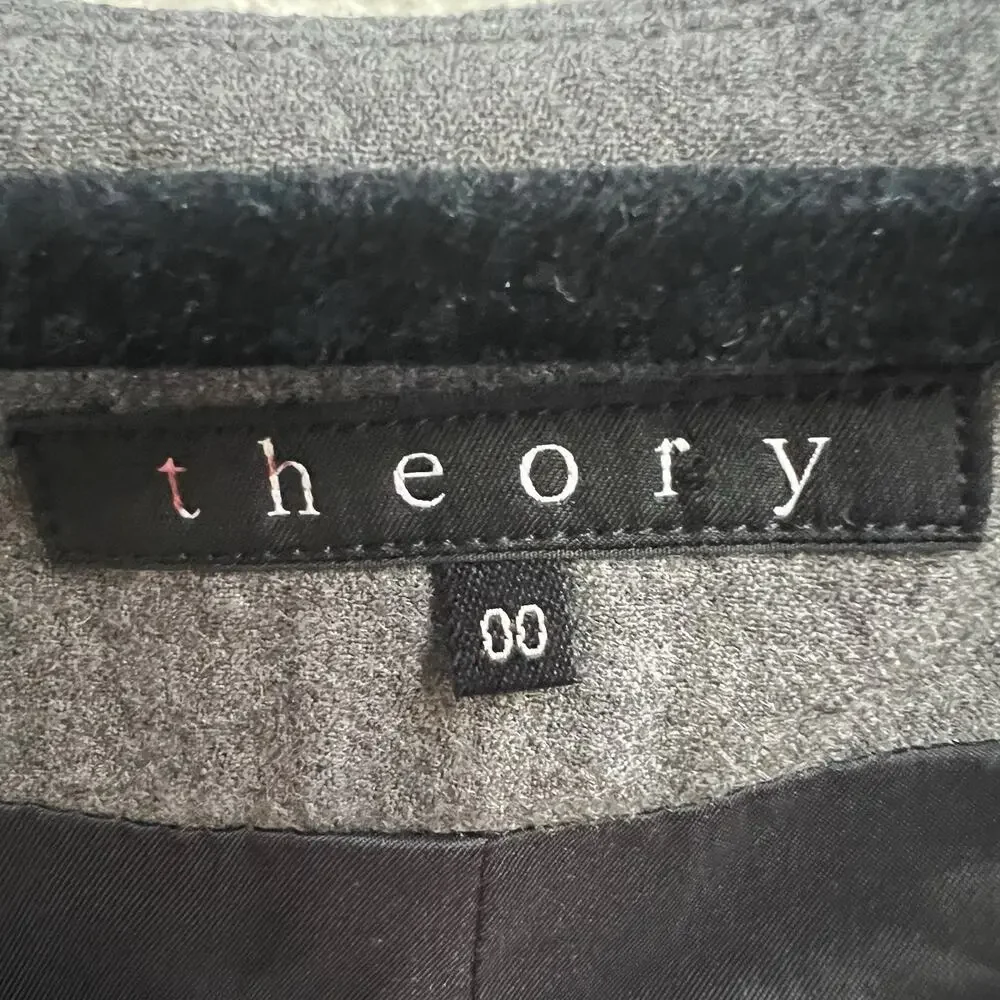 Theory Wool Blend Two Button Blazer Women’s Gray Sz 00 Pockets Office Workwear